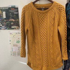 LL Bean Signature Cozy Mustard Cable Knit Sweater